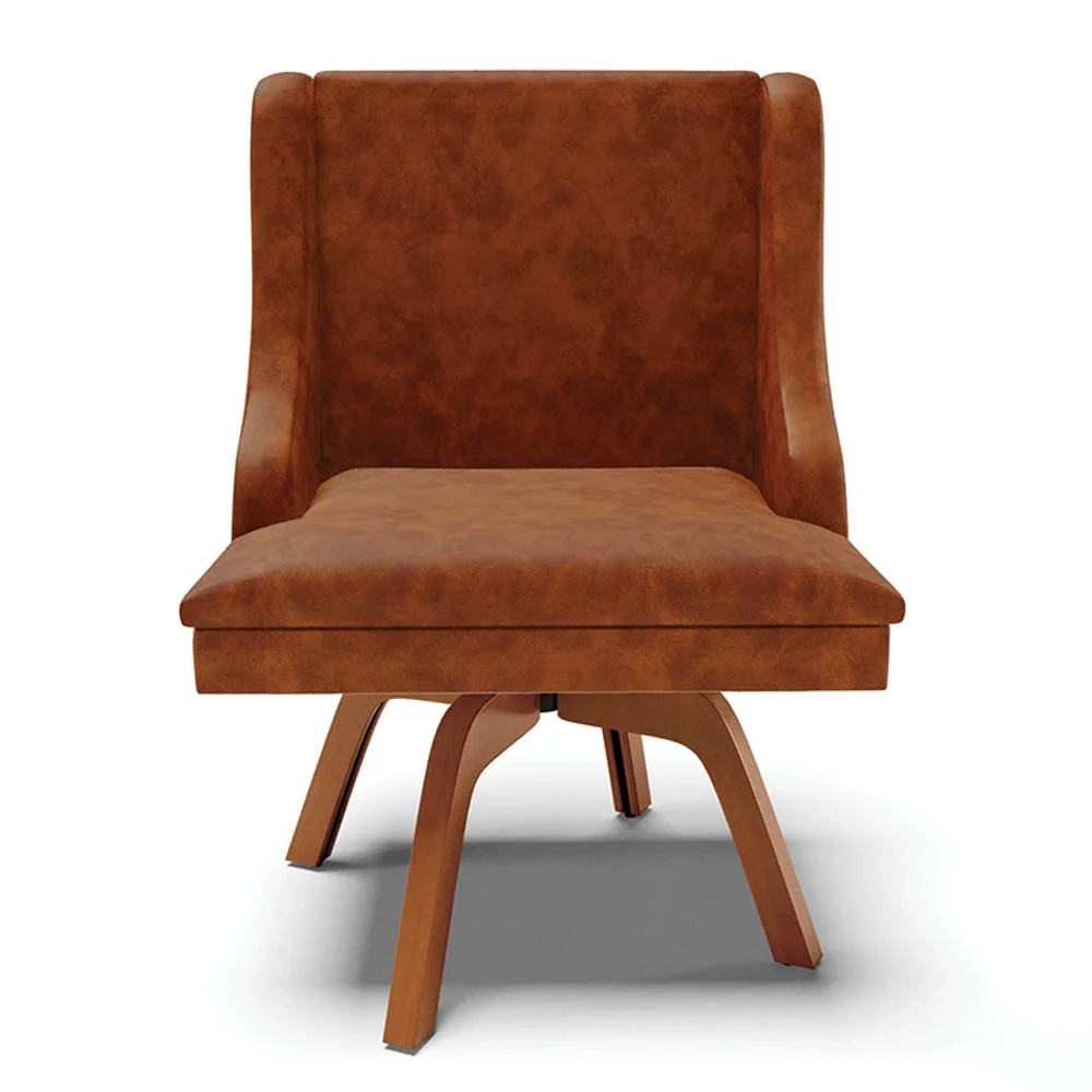 Kit 6 Cadeiras Estofadas Base Giratória de Madeira Lia Sintético Premium Nozes - Ibiza