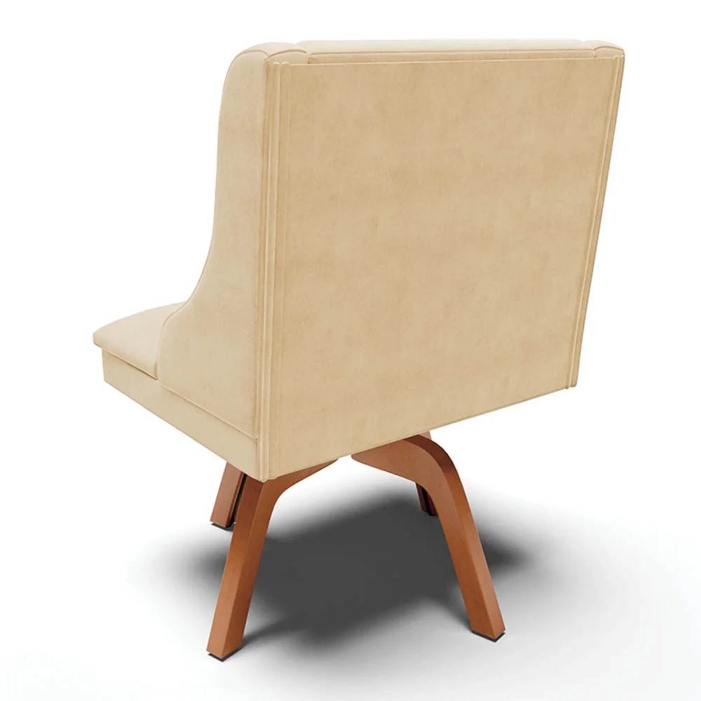 Cadeira Estofada para Sala de Jantar Base Giratória de Madeira Lia Suede Bege - Ibiza