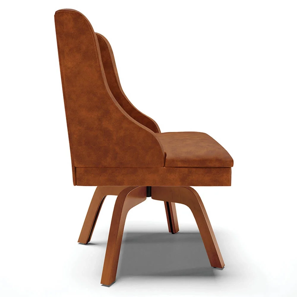 Kit 8 Cadeiras Estofadas Base Giratória de Madeira Lia Sintético Premium Nozes - Ibiza