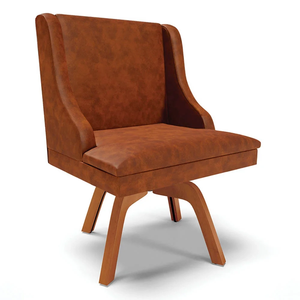 Kit 8 Cadeiras Estofadas Base Giratória de Madeira Lia Sintético Premium Nozes - Ibiza