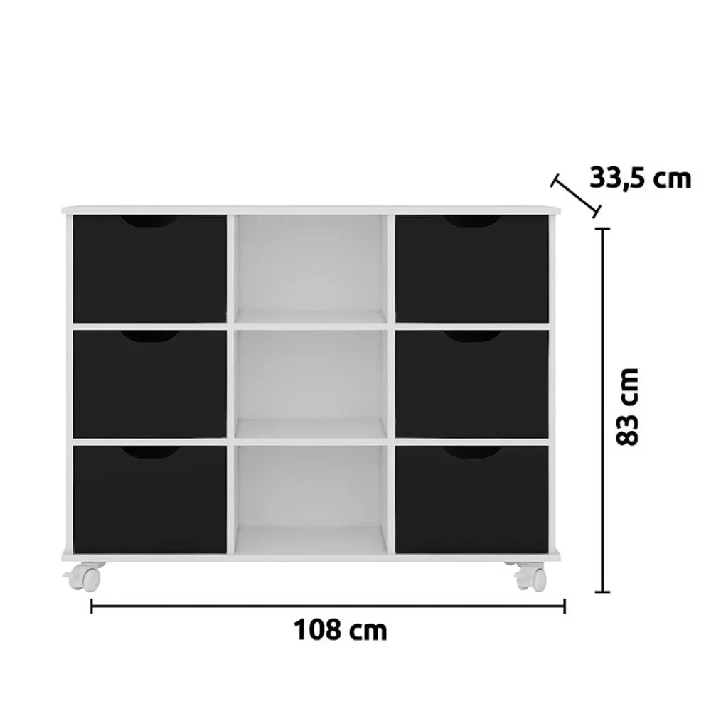 Nicho Organizador com Rodízios Toys 6 Gavetas Q01 Branco/Preto - Mpozenato