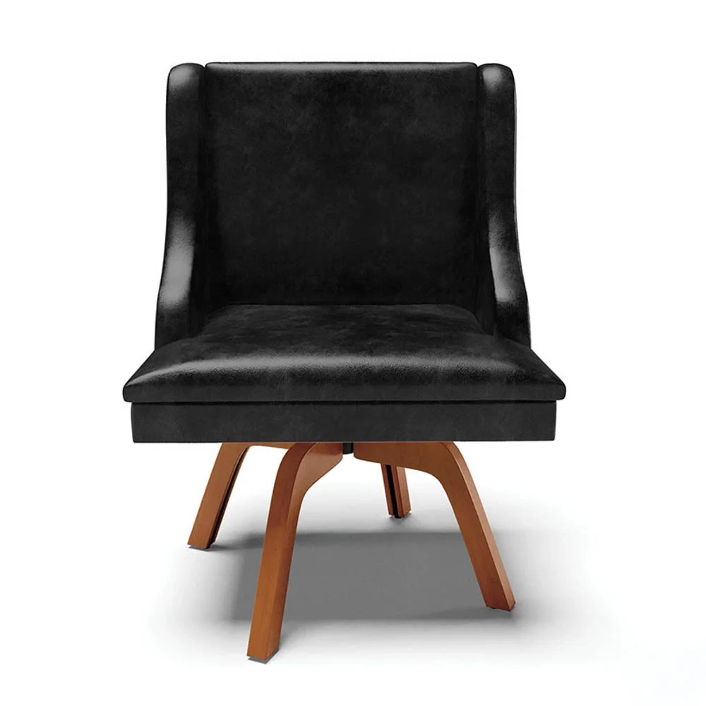 Kit 10 Cadeiras Estofadas Base Giratória de Madeira Lia Sintético Premium Preto - Ibiza