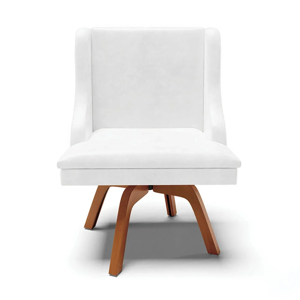 Kit 10 Cadeiras Estofadas Base Giratória de Madeira Lia Sintético Premium Branco - Ibiza