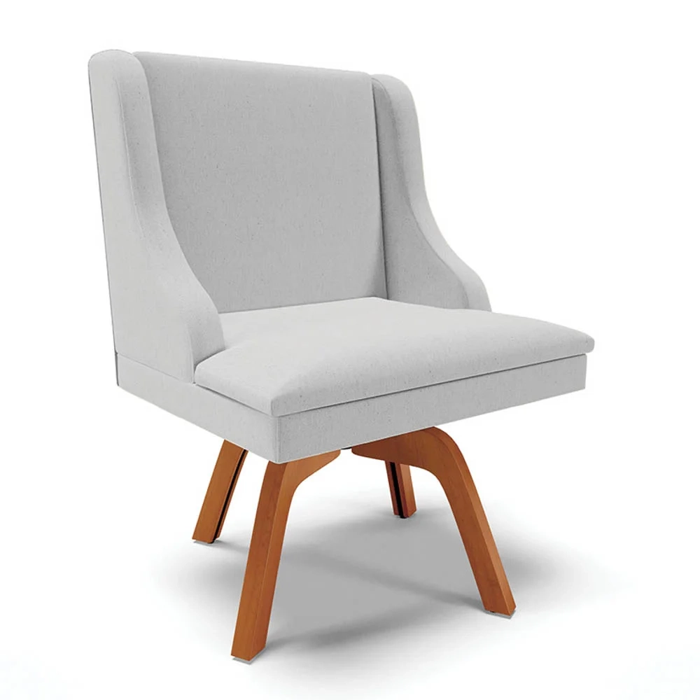 Kit 4 Cadeiras Estofadas Giratória para Sala de Jantar Lia Linho Cinza - Ibiza