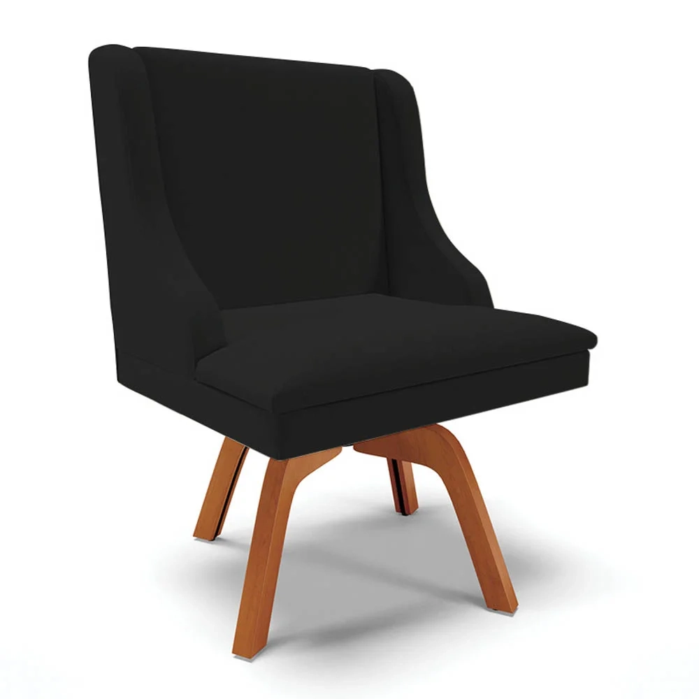 Kit 4 Cadeiras Estofadas Giratória para Sala de Jantar Lia Linho Preto - Ibiza