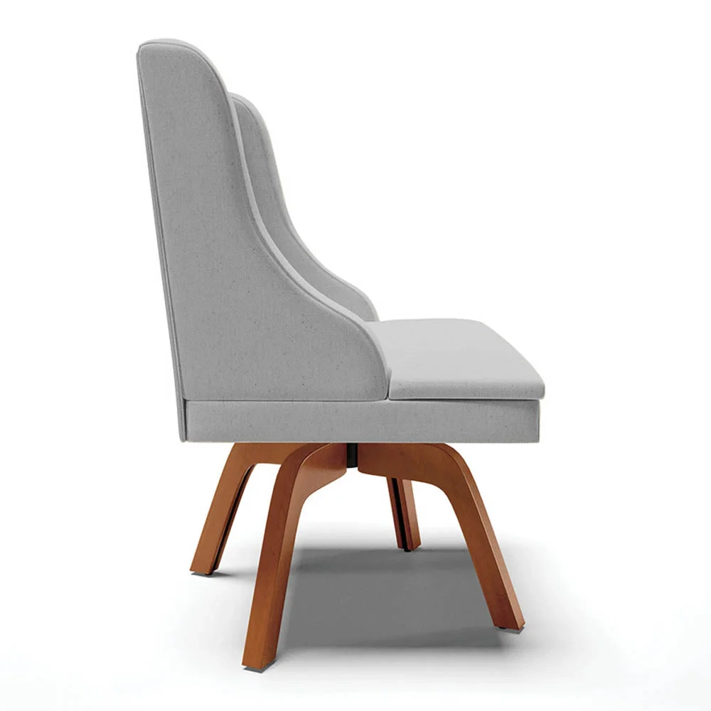 Cadeira Estofada para Sala de Jantar Base Giratória de Madeira Lia Linho Cinza - Ibiza