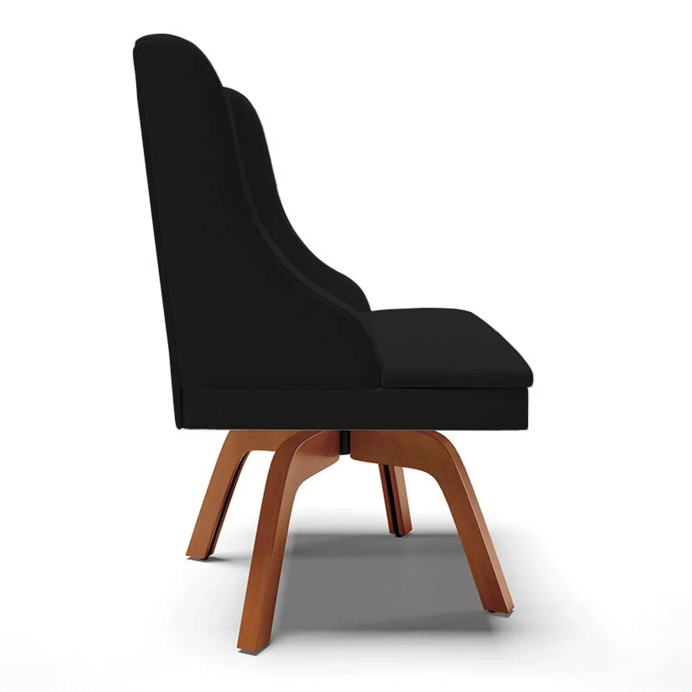 Cadeira Estofada para Sala de Jantar Base Giratória de Madeira Lia Linho Preto - Ibiza