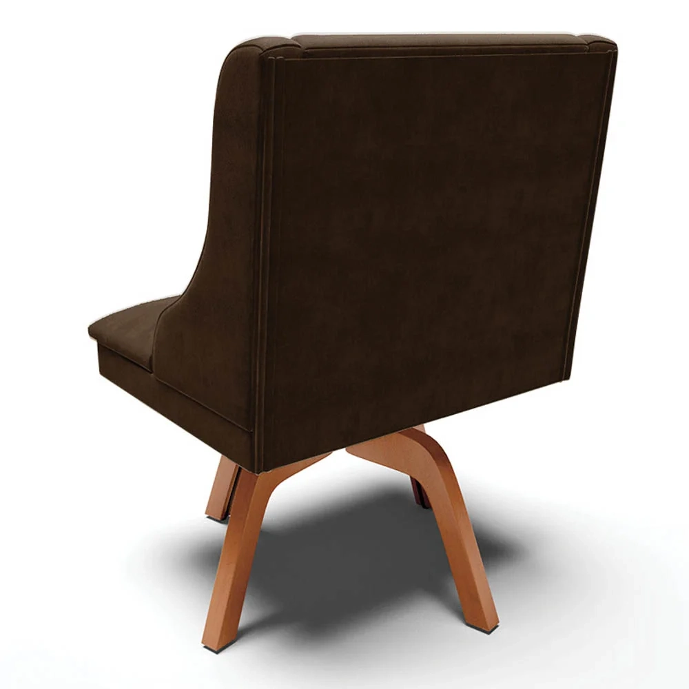 Cadeira Estofada para Sala de Jantar Base Giratória de Madeira Lia Suede Marrom - Ibiza