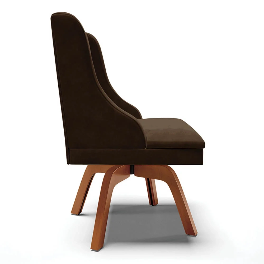 Cadeira Estofada para Sala de Jantar Base Giratória de Madeira Lia Suede Marrom - Ibiza