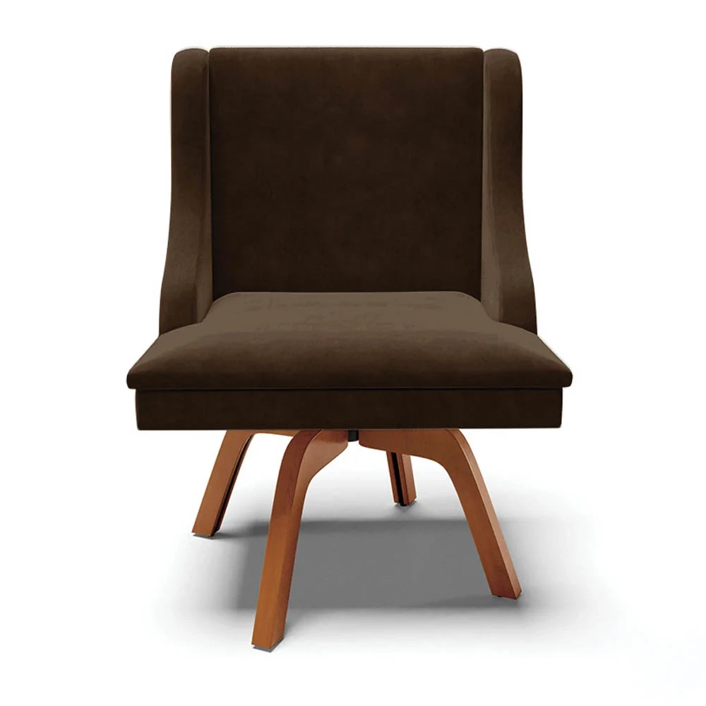 Cadeira Estofada para Sala de Jantar Base Giratória de Madeira Lia Suede Marrom - Ibiza