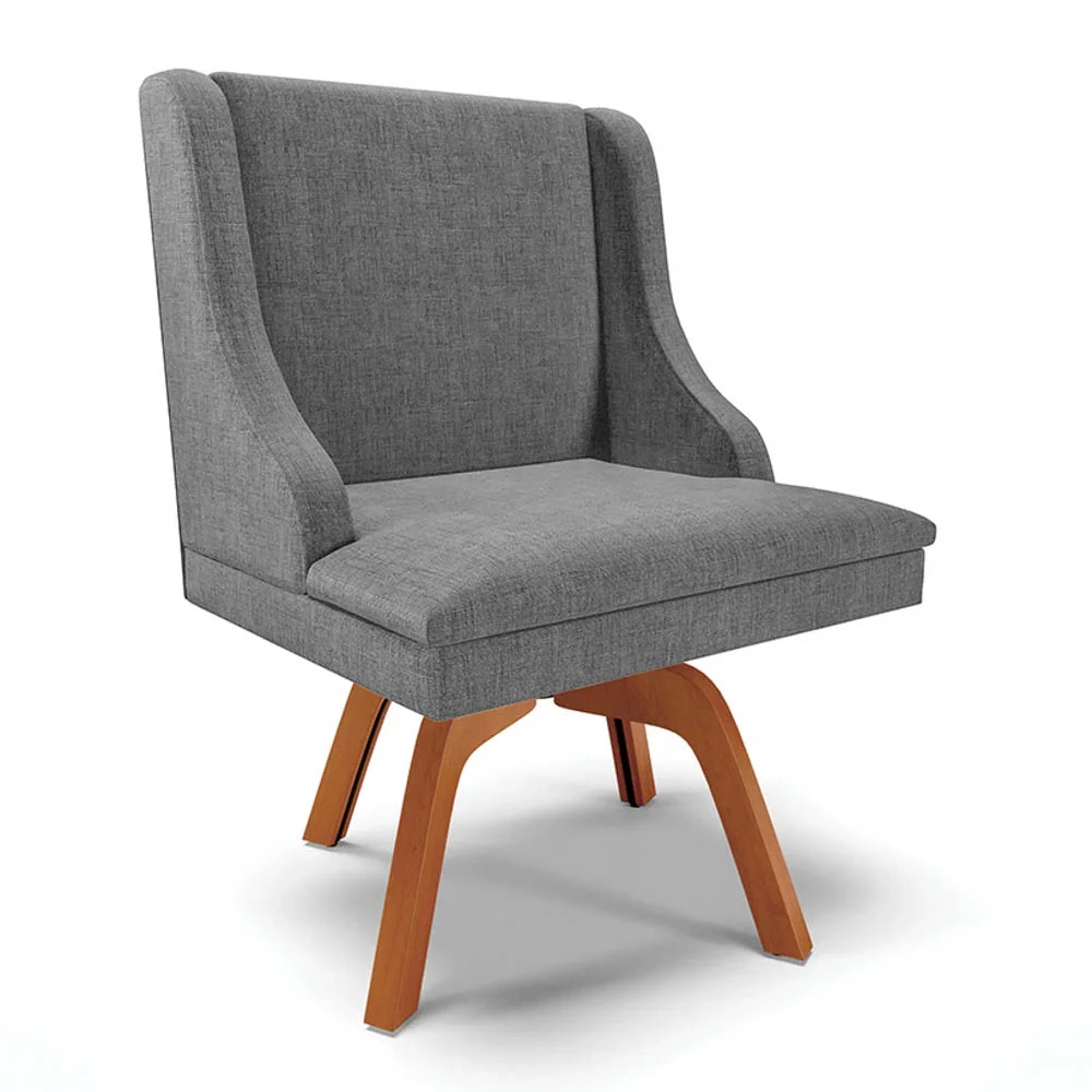 Kit 6 Cadeiras Estofadas Giratória para Sala de Jantar Lia Linho Grafite - Ibiza