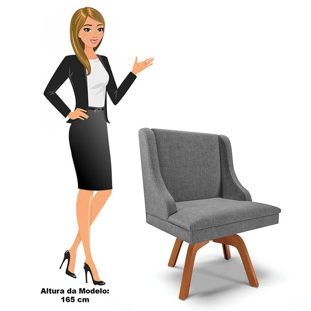 Kit 10 Cadeiras Estofadas Giratória para Sala de Jantar Lia Linho Grafite - Ibiza