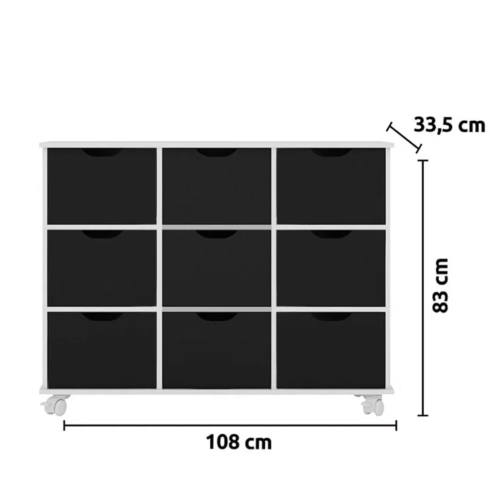 Nicho Organizador com Rodízios Toys 9 Gavetas Q01 Branco/Preto - Mpozenato