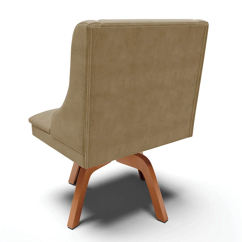 Cadeira Estofada para Sala de Jantar Base Giratória de Madeira Lia Suede Marrom RT - Ibiza