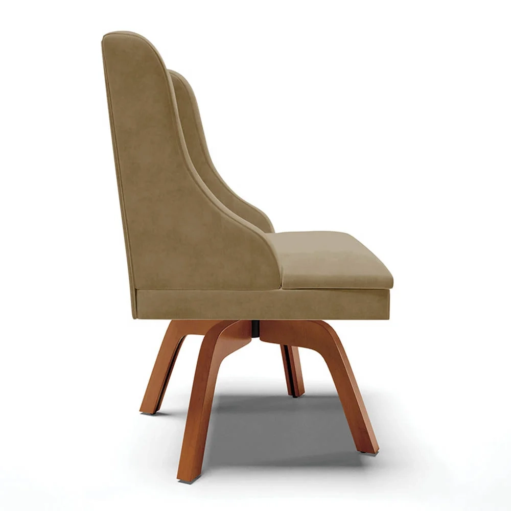 Cadeira Estofada para Sala de Jantar Base Giratória de Madeira Lia Suede Marrom RT - Ibiza