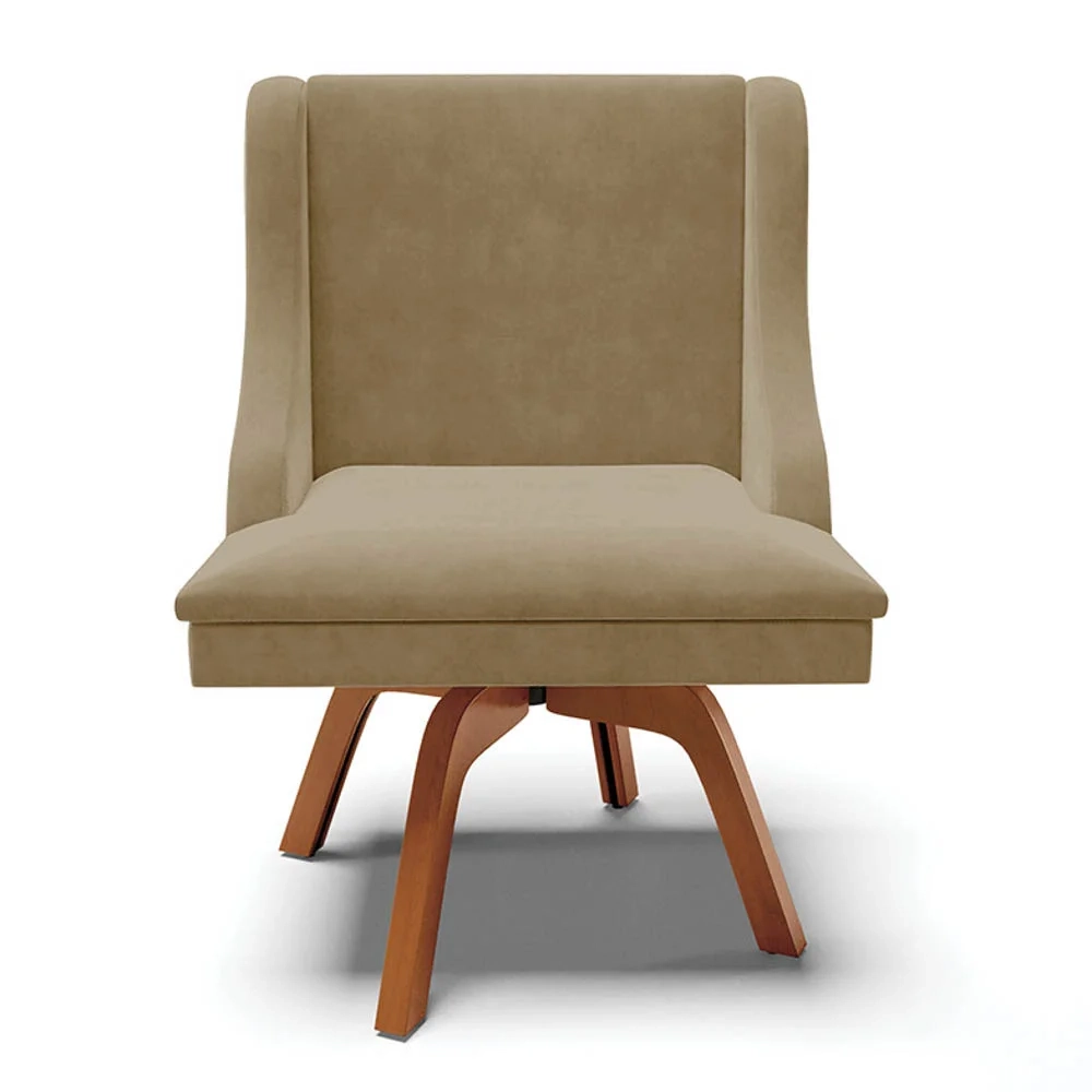 Cadeira Estofada para Sala de Jantar Base Giratória de Madeira Lia Suede Marrom RT - Ibiza