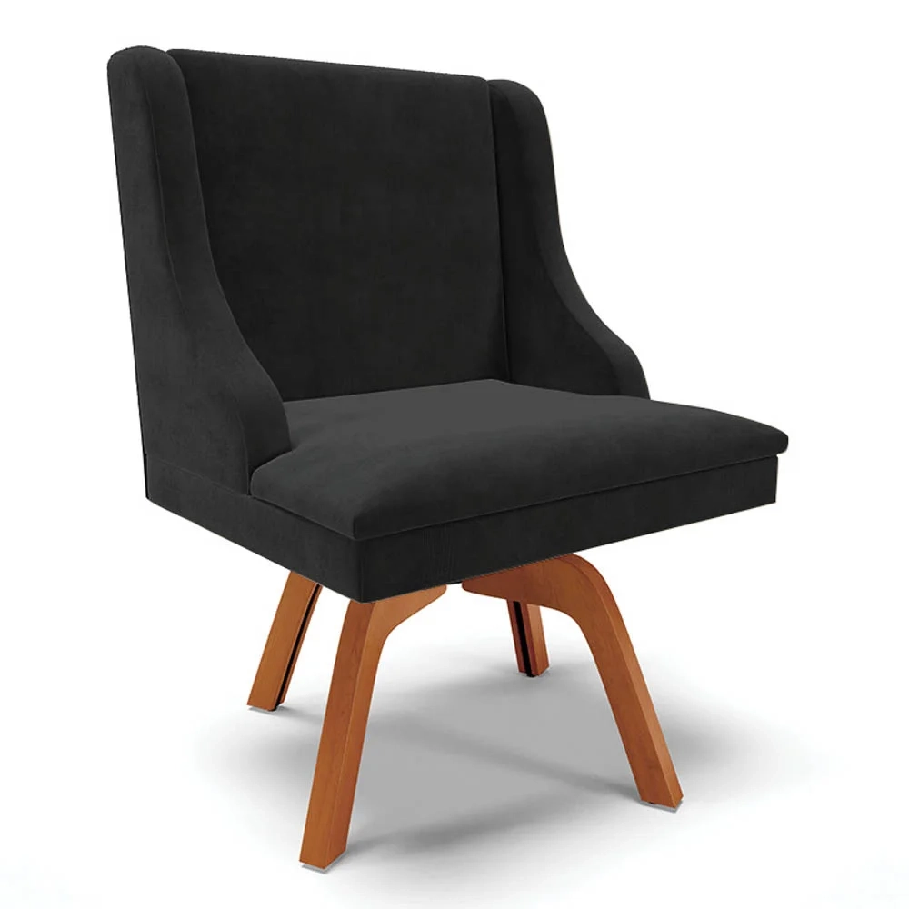 Kit 4 Cadeiras Estofadas Giratória para Sala de Jantar Lia Suede Preto - Ibiza