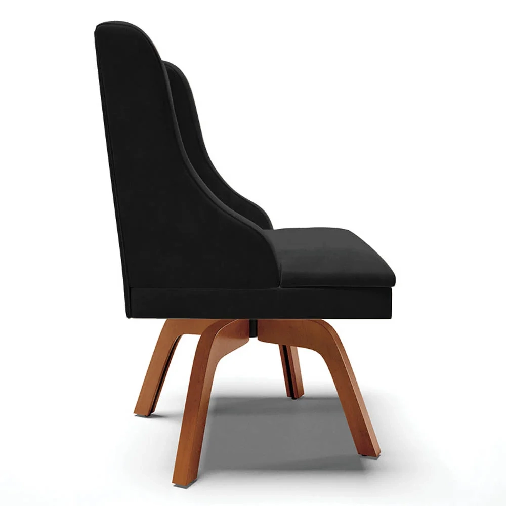 Kit 4 Cadeiras Estofadas Giratória para Sala de Jantar Lia Suede Preto - Ibiza