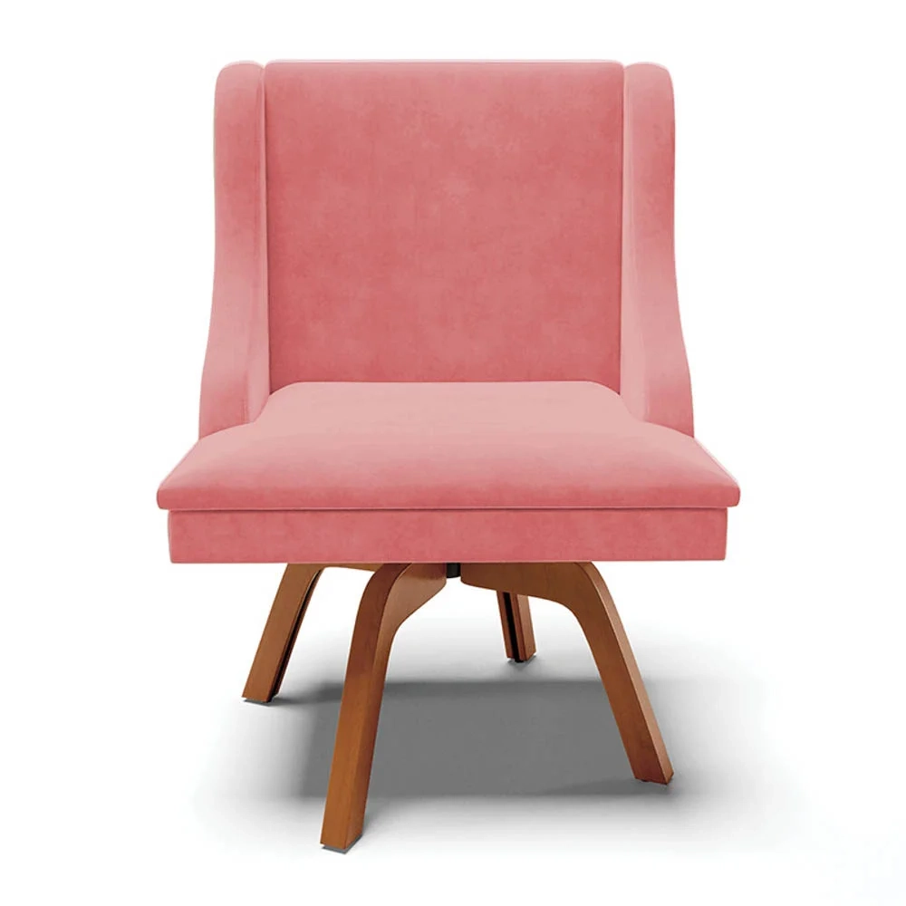 Cadeira Estofada para Sala de Jantar Base Giratória de Madeira Lia Suede Rosê - Ibiza
