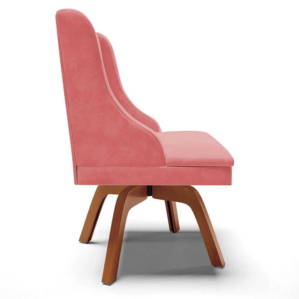 Cadeira Estofada para Sala de Jantar Base Giratória de Madeira Lia Suede Rosê - Ibiza