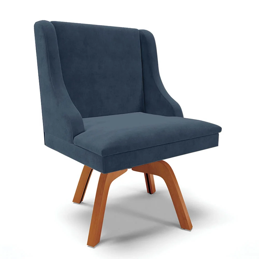 Kit 8 Cadeiras Estofadas Giratória para Sala de Jantar Lia Suede Azul Marinho - Ibiza