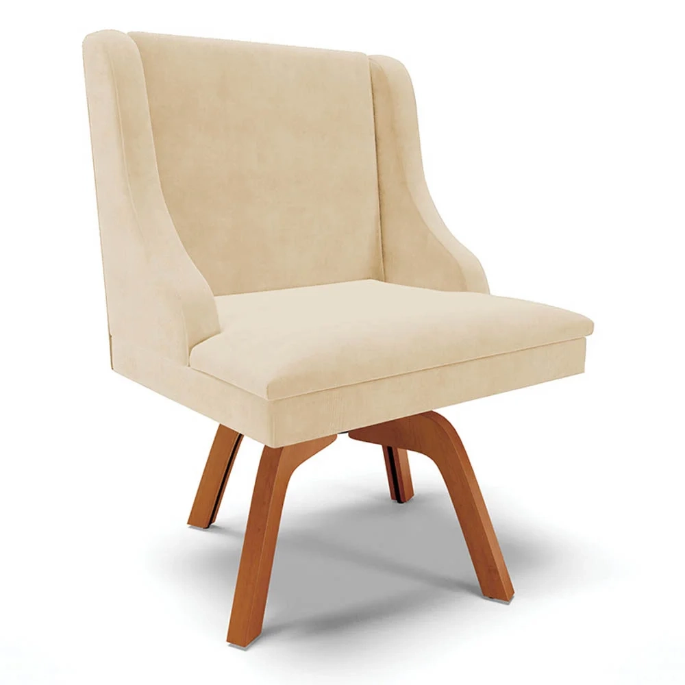 Kit 8 Cadeiras Estofadas Giratória para Sala de Jantar Lia Suede Bege - Ibiza