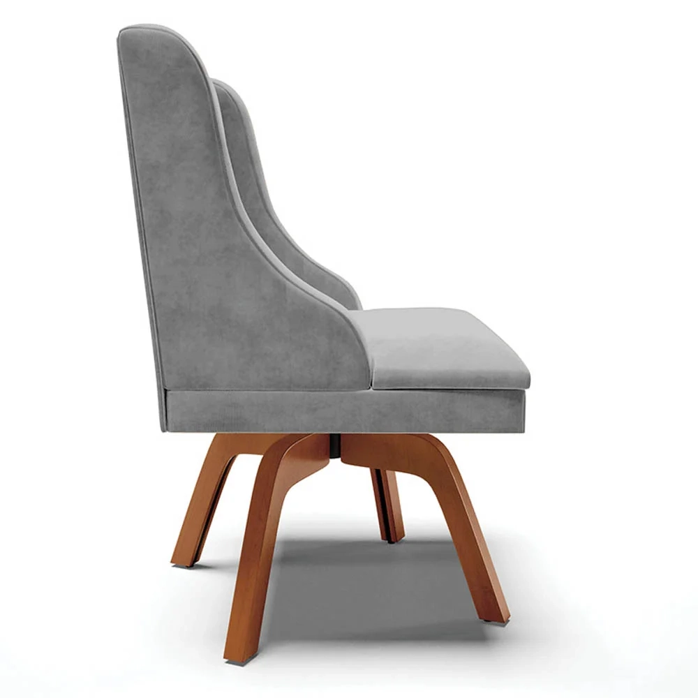 Cadeira Estofada para Sala de Jantar Base Giratória de Madeira Lia Suede Cinza - Ibiza