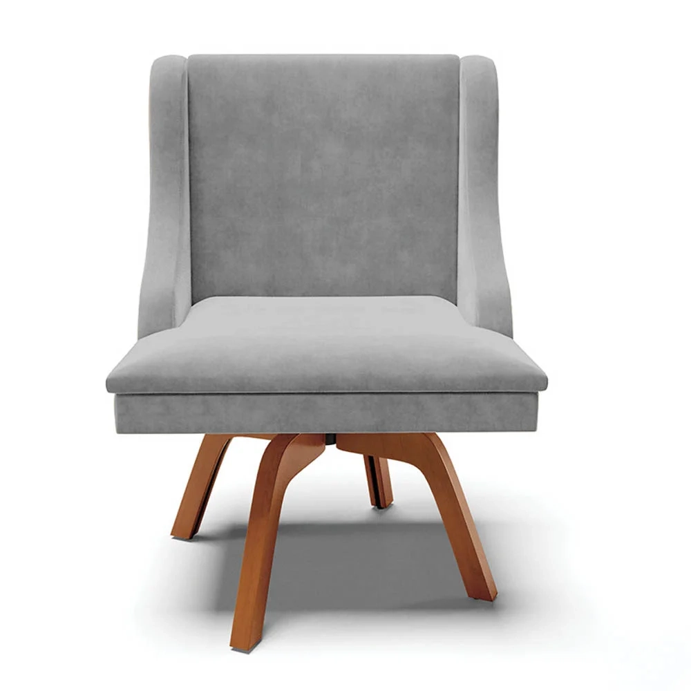 Cadeira Estofada para Sala de Jantar Base Giratória de Madeira Lia Suede Cinza - Ibiza