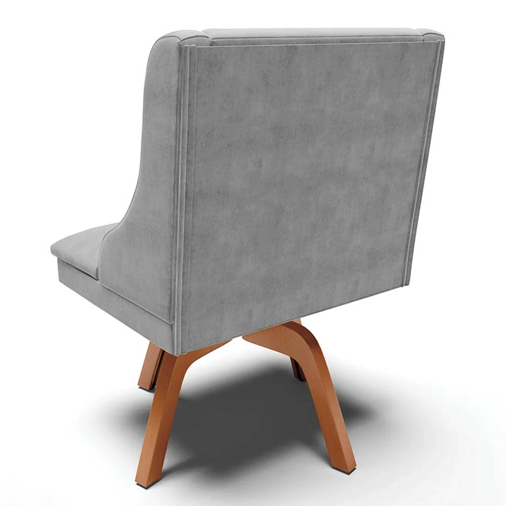 Cadeira Estofada para Sala de Jantar Base Giratória de Madeira Lia Suede Cinza - Ibiza