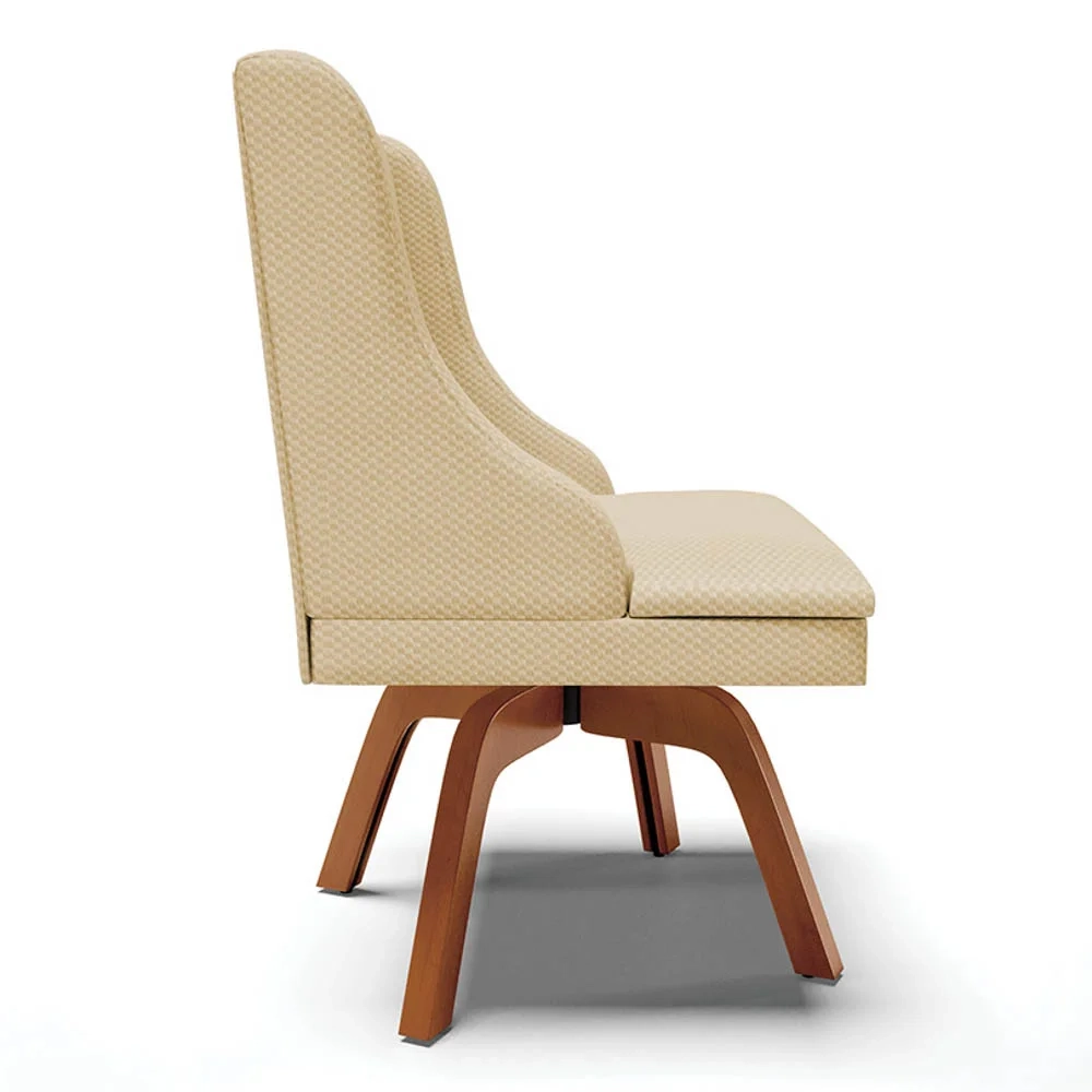 Cadeira Estofada para Sala de Jantar Base Giratória de Madeira Lia Veludo Off White Luxo - Ibiza