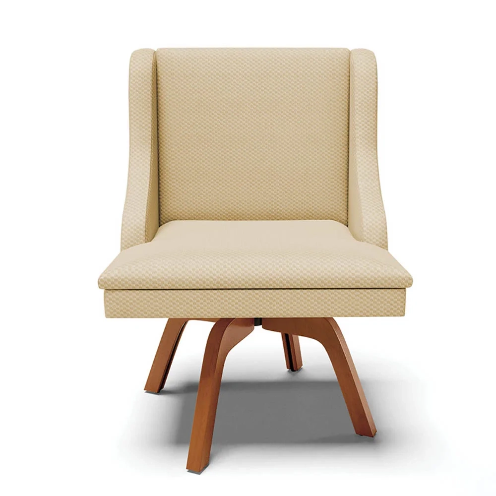 Cadeira Estofada para Sala de Jantar Base Giratória de Madeira Lia Veludo Off White Luxo - Ibiza