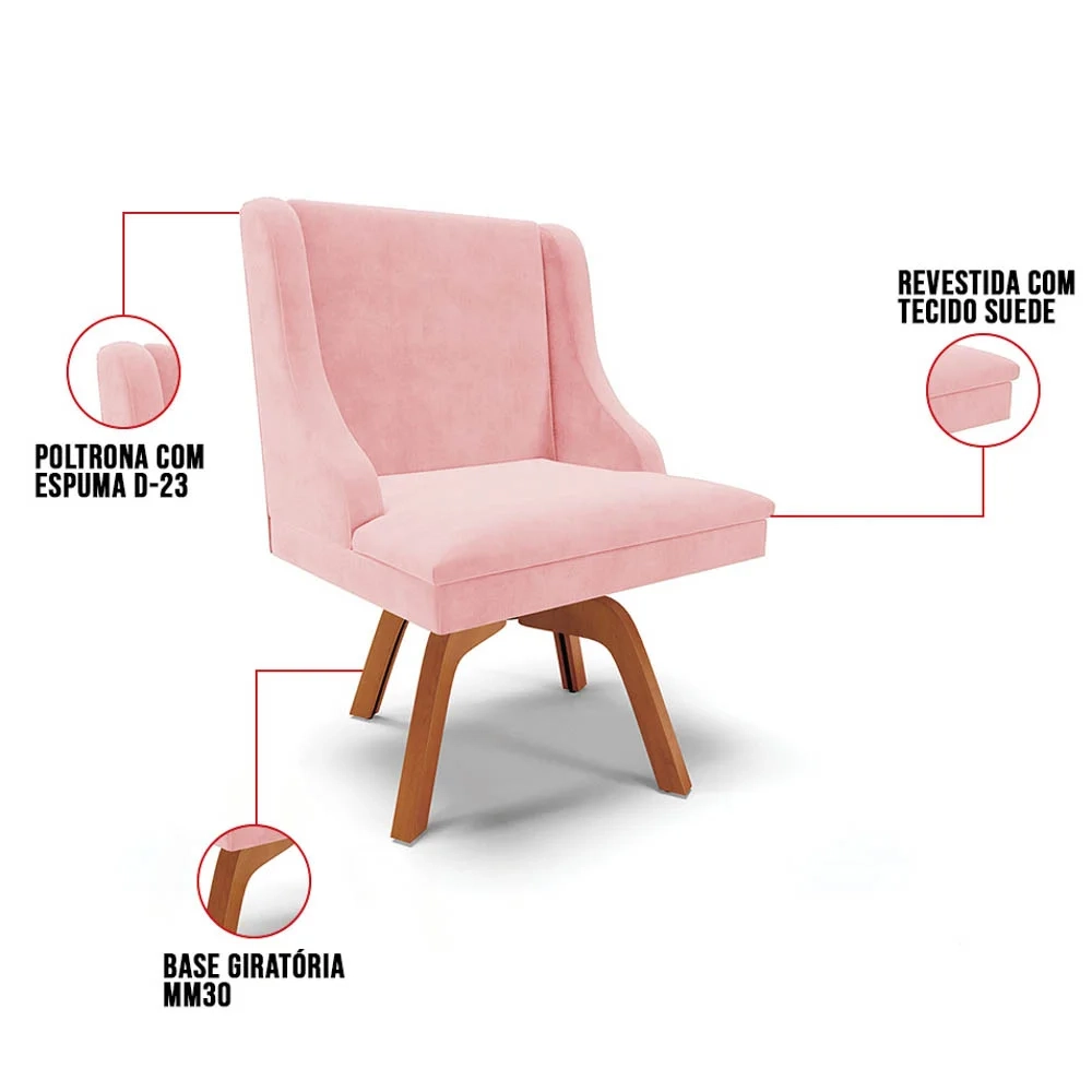 Kit 10 Cadeiras Estofadas Giratória para Sala de Jantar Lia Suede Rosa Bebê - Ibiza