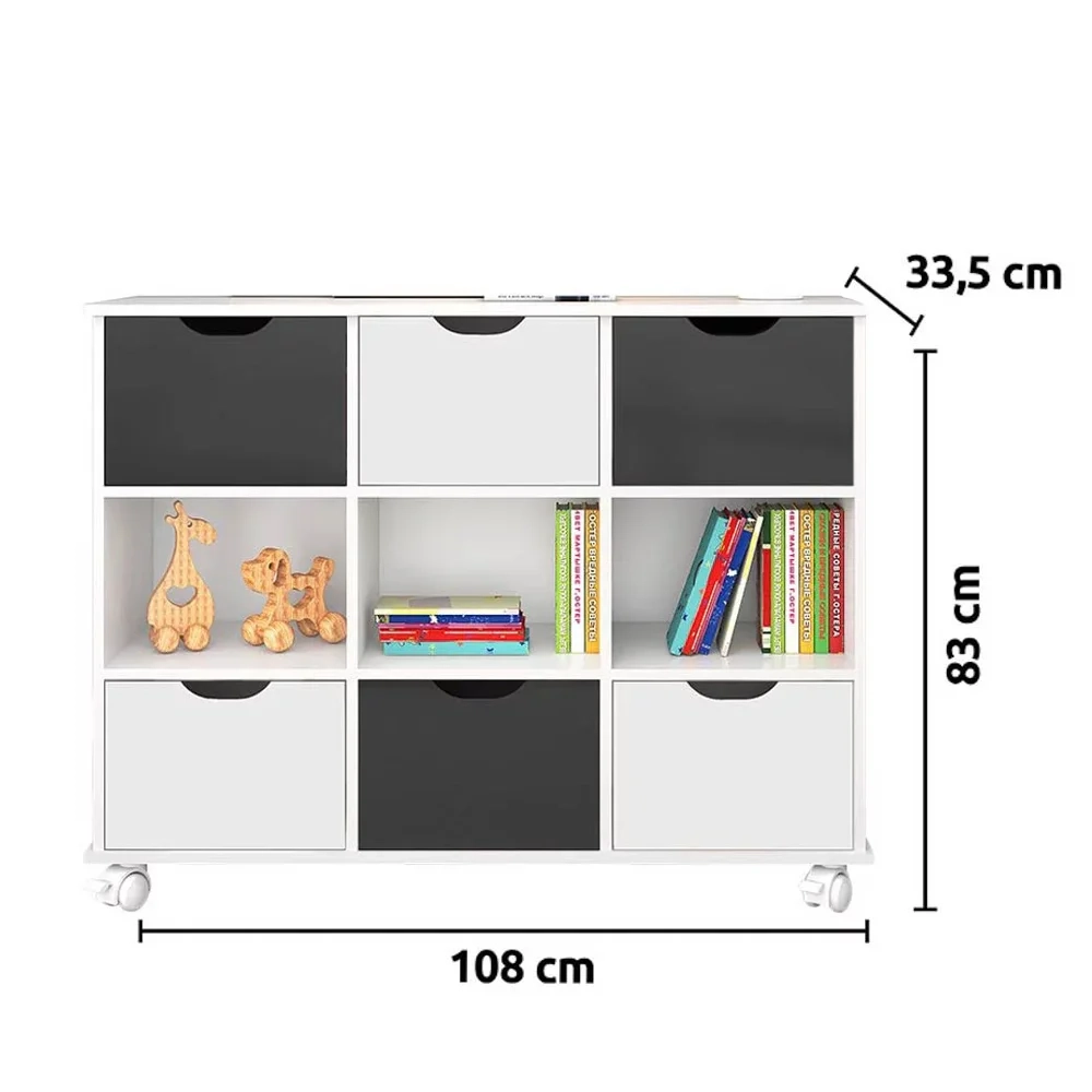 Nicho Organizador Toys 6 Gavetas Q01 com Rodízios Branco/Preto - Mpozenato