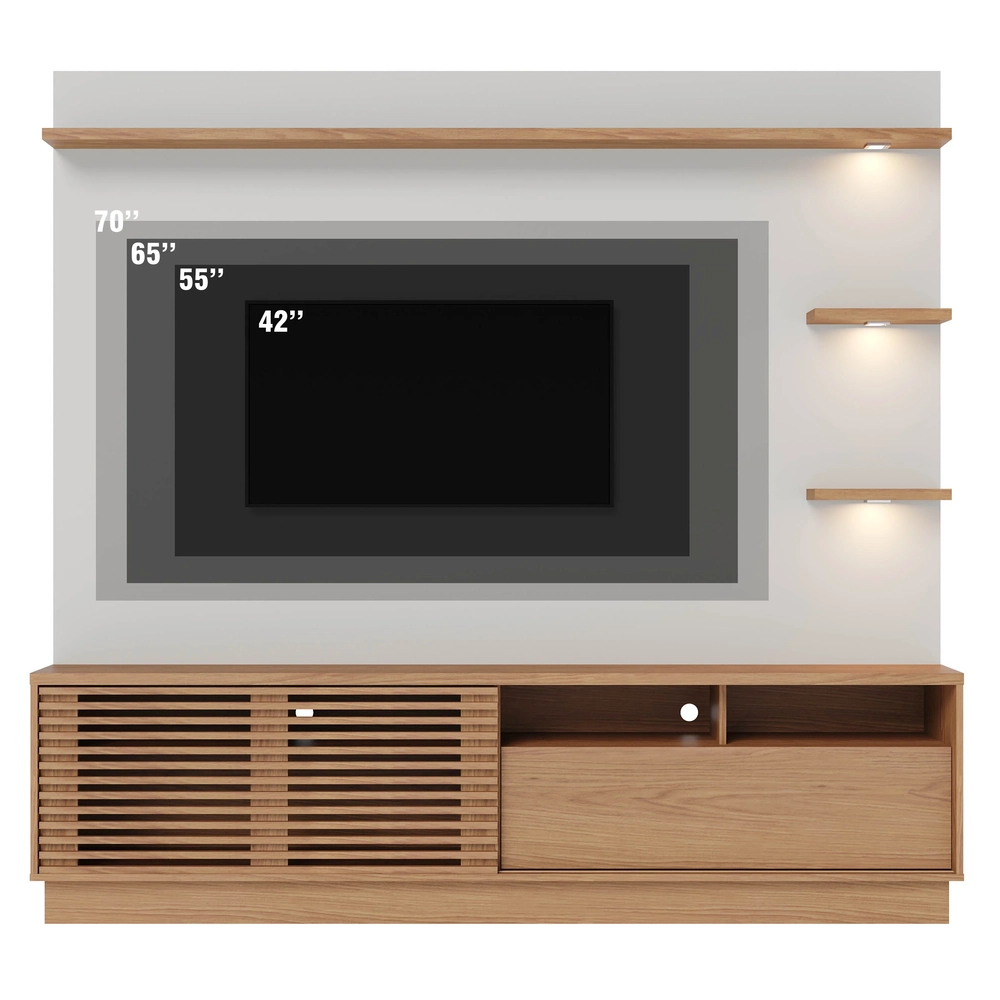 Estante Home Theater para TV 70 Pol. com LED 200cm Amiche C05 Freijó/Off White Matte - Mpozenato