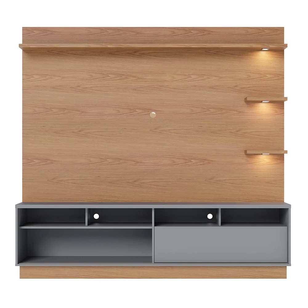 Estante Home Theater para TV 70 Pol. com LED 200cm Amiche C05 Freijó/Cinza Fosco - Mpozenato