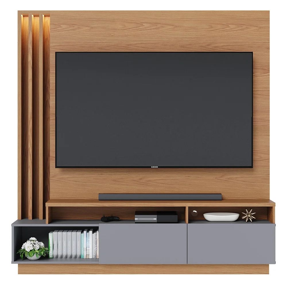 Estante Home Theater para TV 75 Pol. com LED 180cm Maitê C05 Freijó/Cinza Fosco - Mpozenato