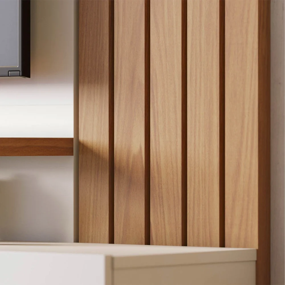 Painel Home Suspenso para TV 70 Pol. 180cm Buriti C05 Off White Matte/Freijó - Mpozenato