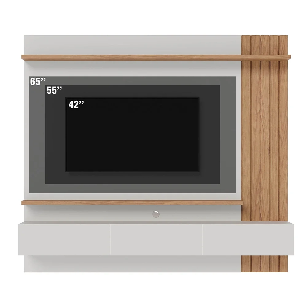 Painel Home Suspenso para TV 70 Pol. 180cm Buriti C05 Off White Matte/Freijó - Mpozenato