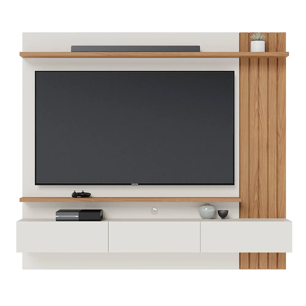 Painel Home Suspenso para TV 70 Pol. 180cm Buriti C05 Off White Matte/Freijó - Mpozenato