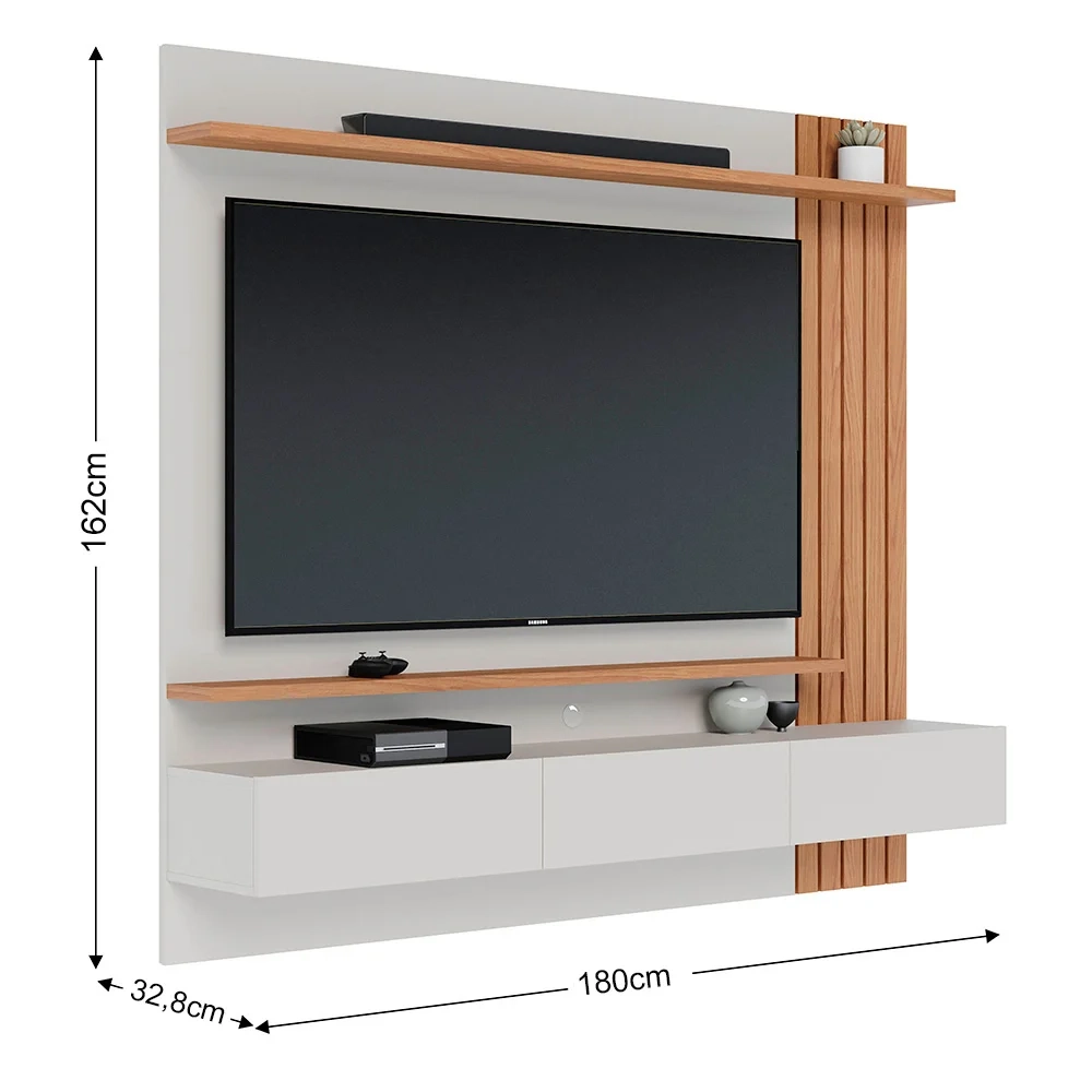Painel Home Suspenso para TV 70 Pol. 180cm Buriti C05 Off White Matte/Freijó - Mpozenato