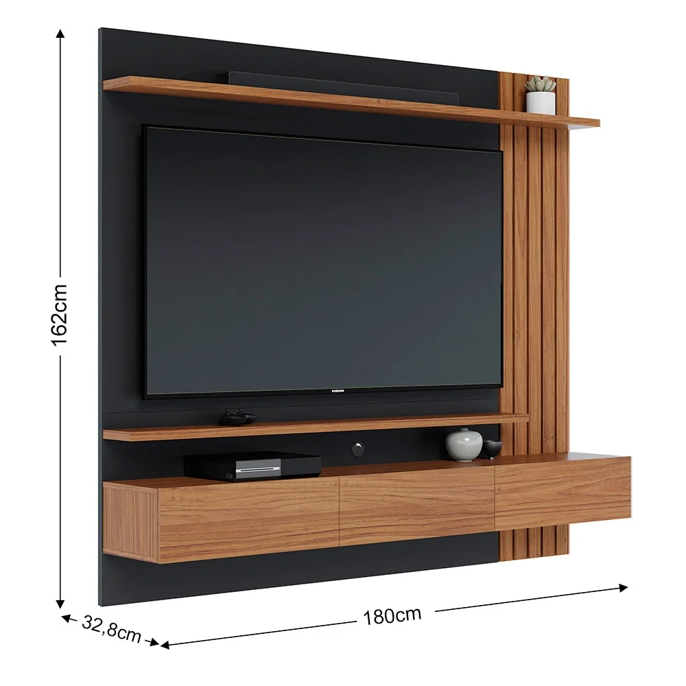 Painel Home Suspenso para TV 70 Pol. 180cm Buriti C05 Noce Milano/Preto Fosco - Mpozenato