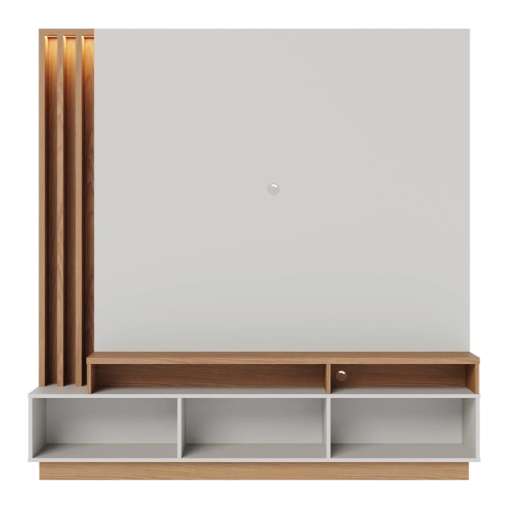 Estante Home Theater para TV 75 Pol. com LED 180cm Maitê C05 Off White Matte/Freijó - Mpozenato