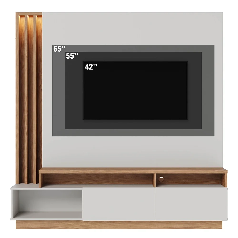 Estante Home Theater para TV 75 Pol. com LED 180cm Maitê C05 Off White Matte/Freijó - Mpozenato