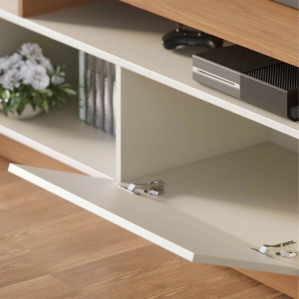 Estante Home Theater para TV 75 Pol. com LED 180cm Maitê C05 Off White Matte/Freijó - Mpozenato