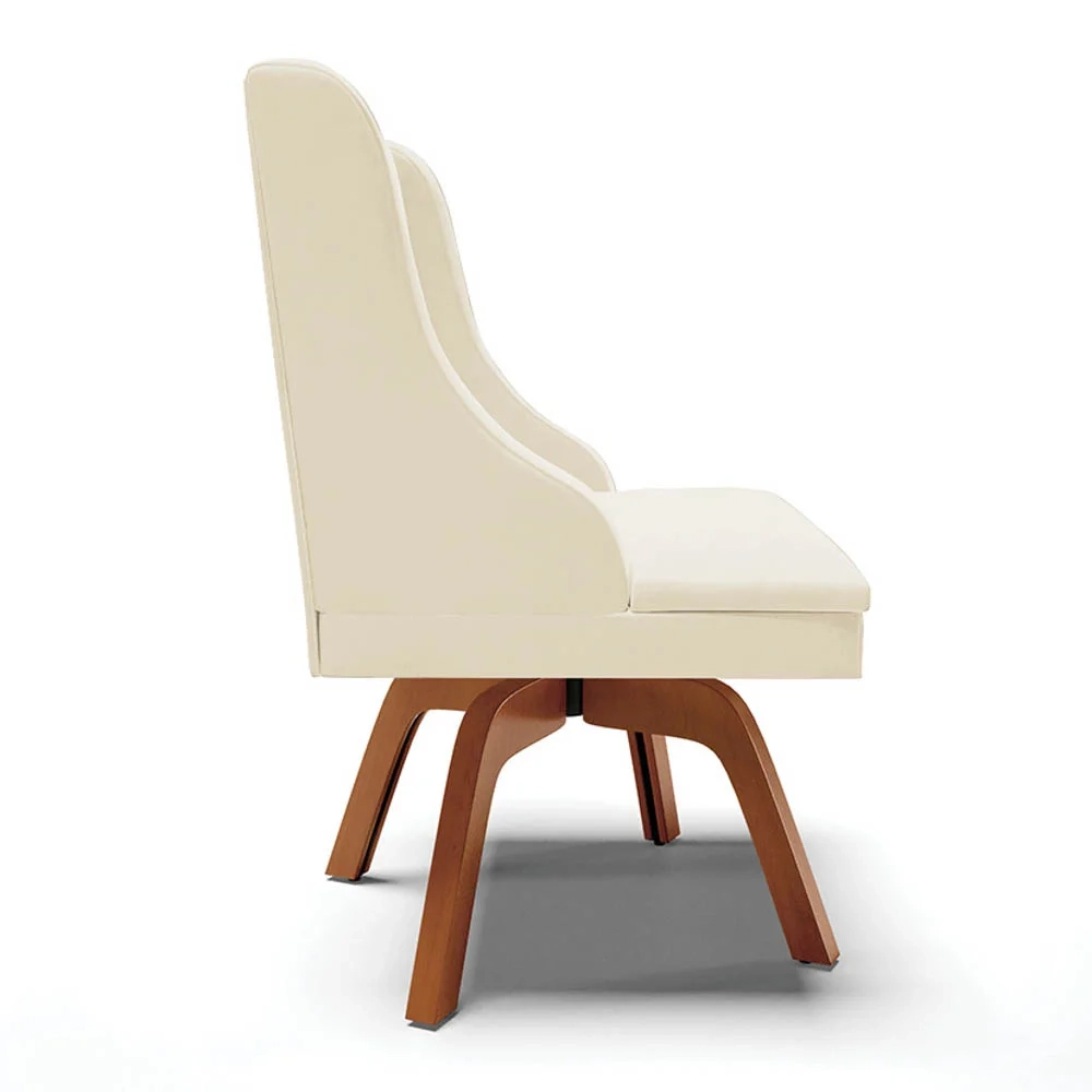 Cadeira Estofada para Sala de Jantar Base Giratória de Madeira Lia Veludo Bege - Ibiza