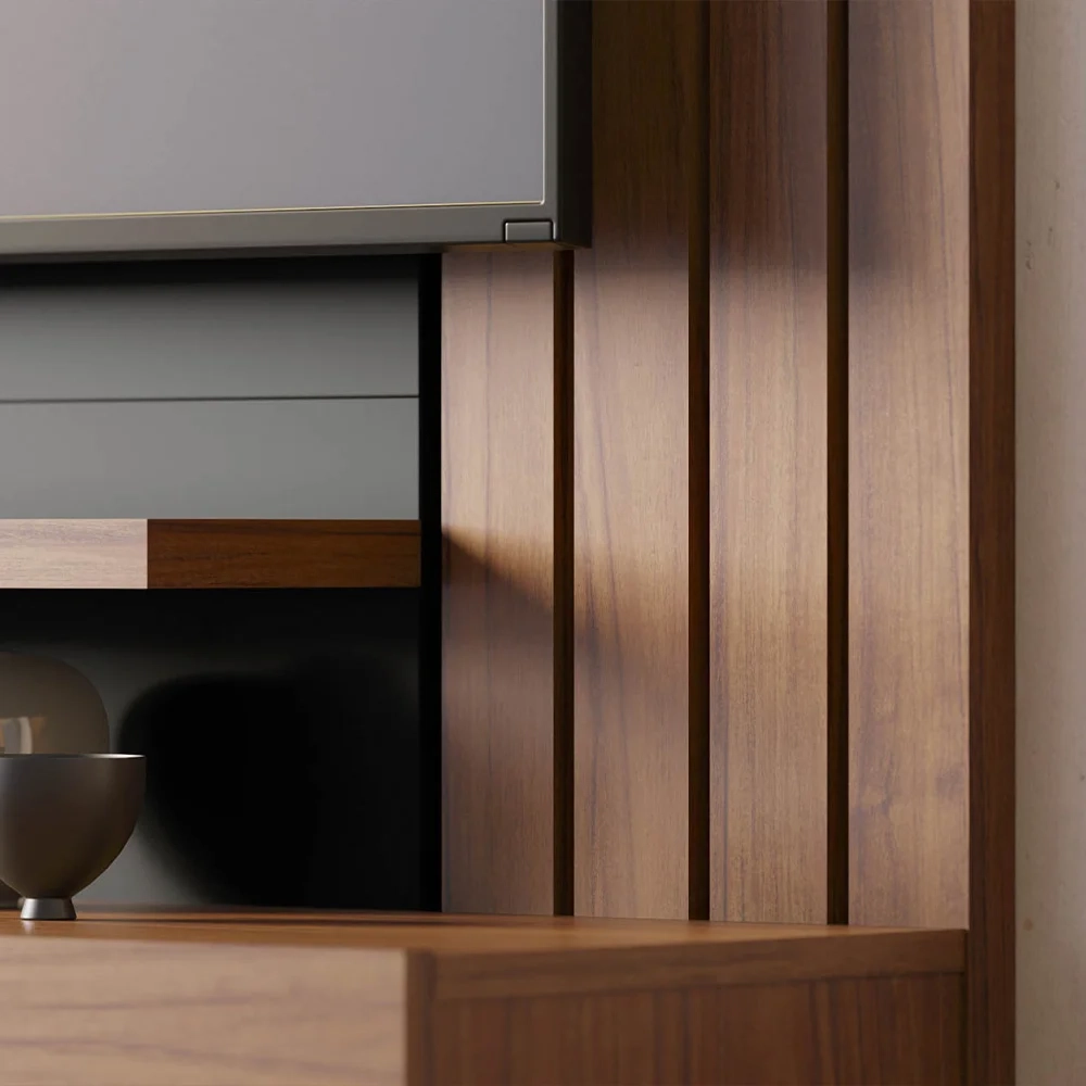 Painel Home Suspenso para TV 65 Pol. 150cm Buriti C05 Noce Milano/Preto Fosco - Mpozenato