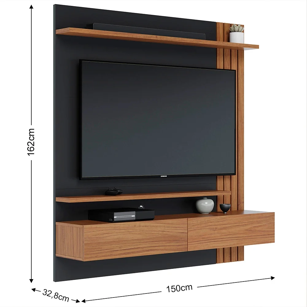 Painel Home Suspenso para TV 65 Pol. 150cm Buriti C05 Noce Milano/Preto Fosco - Mpozenato
