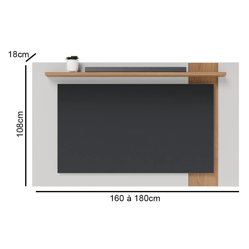 Painel para TV 70 Polegadas Extensível 180cm Amélie C05 Off White Matte/Freijó - Mpozenato