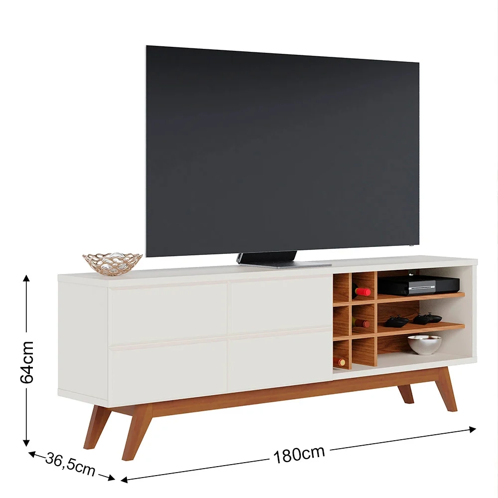 Rack para Sala Bancada de TV 70 Pol. 180cm Norena C05 Off White Matte/Freijó - Mpozenato