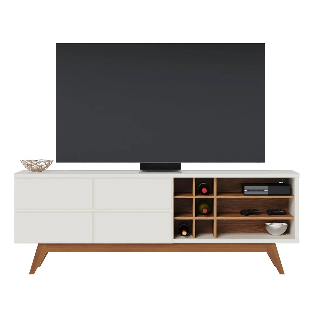 Rack para Sala Bancada de TV 70 Pol. 180cm Norena C05 Off White Matte/Freijó - Mpozenato